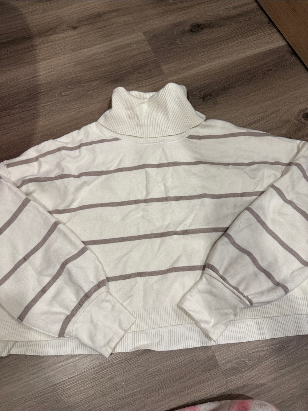Free People Cream Turtleneck Sweater with Taupe Stripes